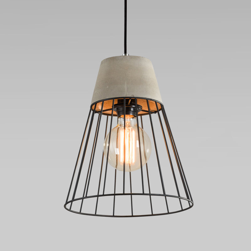 Caged Dining Room Suspension Light Metallic Single Minimalist Pendant Light with Cement Top in Grey Grey Cone Clearhalo 'Ceiling Lights' 'Modern Pendants' 'Modern' 'Pendant Lights' 'Pendants' Lighting' 2205548