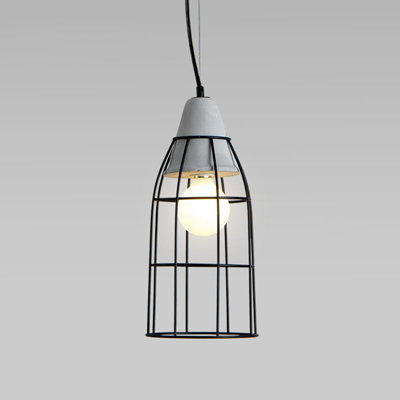 Caged Dining Room Suspension Light Metallic Single Minimalist Pendant Light with Cement Top in Grey Grey Long Cone Clearhalo 'Ceiling Lights' 'Modern Pendants' 'Modern' 'Pendant Lights' 'Pendants' Lighting' 2205551