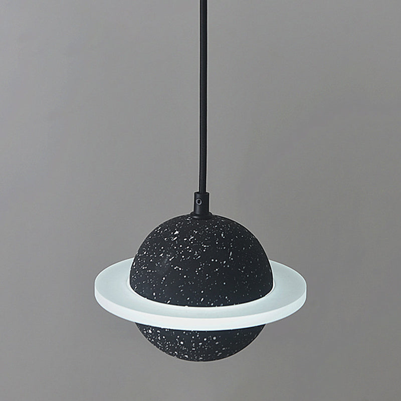 Planet Shaped LED Hanging Lamp Cement Single-Bulb Bedroom Pendant Lighting Fixture Black Clearhalo 'Ceiling Lights' 'Modern Pendants' 'Modern' 'Pendant Lights' 'Pendants' Lighting' 2205553