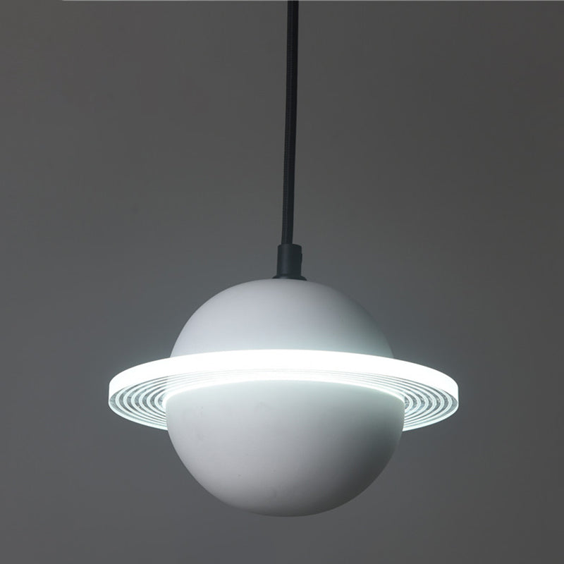 Planet Shaped LED Hanging Lamp Cement Single-Bulb Bedroom Pendant Lighting Fixture White Clearhalo 'Ceiling Lights' 'Modern Pendants' 'Modern' 'Pendant Lights' 'Pendants' Lighting' 2205554