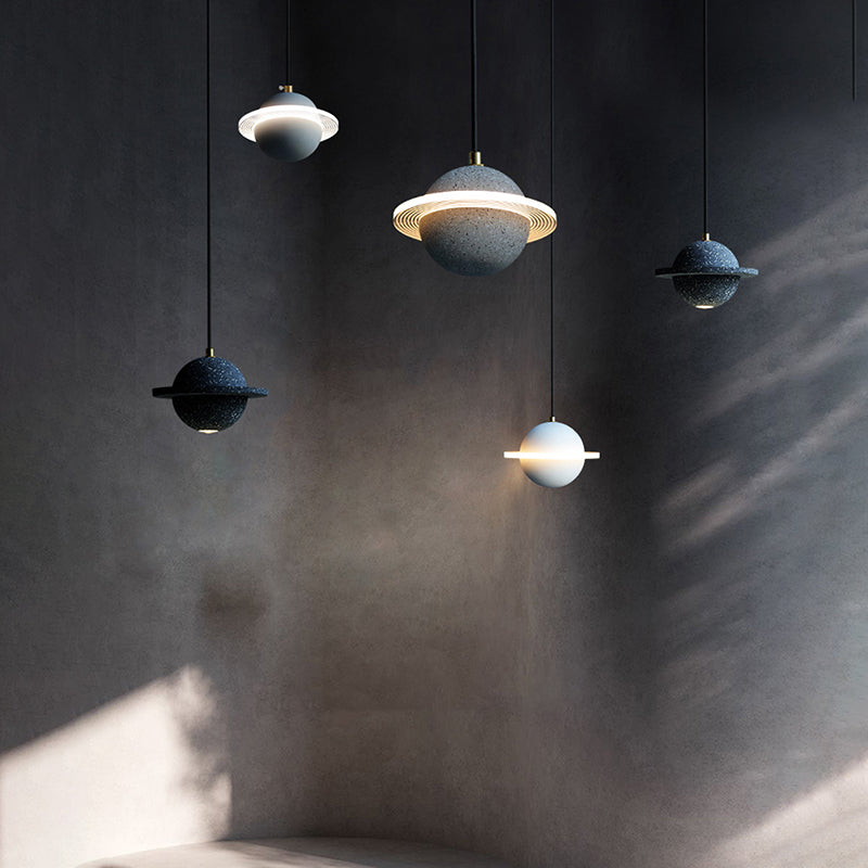 Planet Shaped LED Hanging Lamp Cement Single-Bulb Bedroom Pendant Lighting Fixture Clearhalo 'Ceiling Lights' 'Modern Pendants' 'Modern' 'Pendant Lights' 'Pendants' Lighting' 2205555
