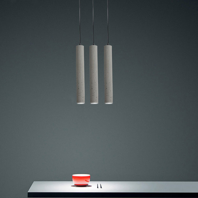 Minimalist Tube Shaped Hanging Lamp Cement Single-Bulb Dining Room Ceiling Lighting in Grey Grey Clearhalo 'Ceiling Lights' 'Modern Pendants' 'Modern' 'Pendant Lights' 'Pendants' Lighting' 2205560