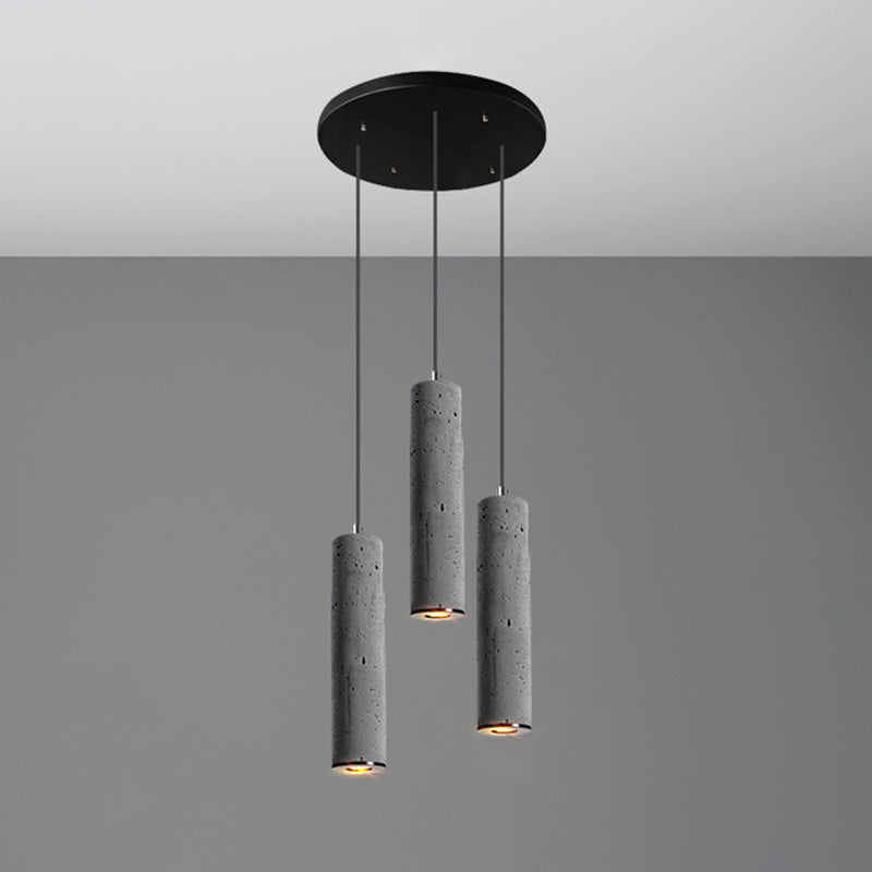 Cylinder Dining Room Ceiling Light Cement Nordic Style Hanging Pendant Light in Grey 3 Grey Small Clearhalo 'Ceiling Lights' 'Modern Pendants' 'Modern' 'Pendant Lights' 'Pendants' Lighting' 2205573
