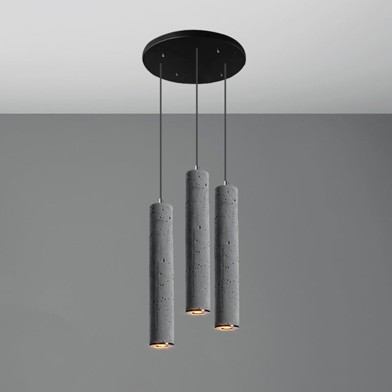 Cylinder Dining Room Ceiling Light Cement Nordic Style Hanging Pendant Light in Grey 3 Grey Medium Clearhalo 'Ceiling Lights' 'Modern Pendants' 'Modern' 'Pendant Lights' 'Pendants' Lighting' 2205574