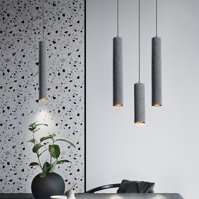 Cylinder Dining Room Ceiling Light Cement Nordic Style Hanging Pendant Light in Grey Clearhalo 'Ceiling Lights' 'Modern Pendants' 'Modern' 'Pendant Lights' 'Pendants' Lighting' 2205575