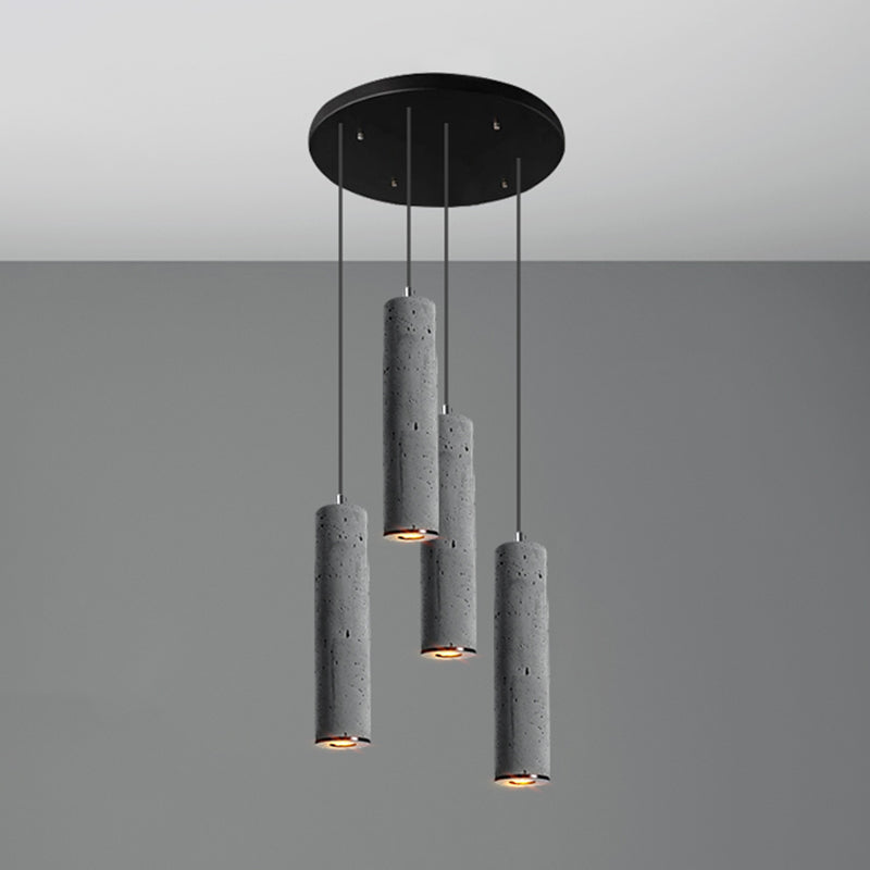 Cylinder Dining Room Ceiling Light Cement Nordic Style Hanging Pendant Light in Grey 4 Grey Small Clearhalo 'Ceiling Lights' 'Modern Pendants' 'Modern' 'Pendant Lights' 'Pendants' Lighting' 2205578