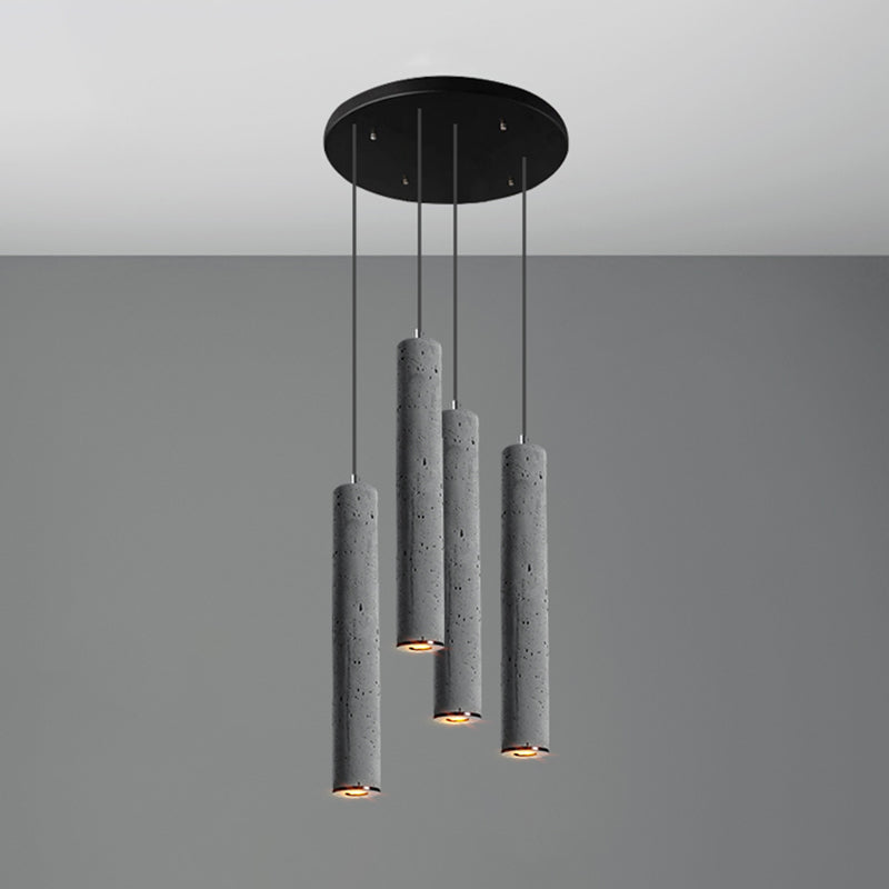 Cylinder Dining Room Ceiling Light Cement Nordic Style Hanging Pendant Light in Grey 4 Grey Medium Clearhalo 'Ceiling Lights' 'Modern Pendants' 'Modern' 'Pendant Lights' 'Pendants' Lighting' 2205580