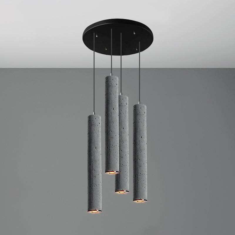 Cylinder Dining Room Ceiling Light Cement Nordic Style Hanging Pendant Light in Grey 4 Grey Large Clearhalo 'Ceiling Lights' 'Modern Pendants' 'Modern' 'Pendant Lights' 'Pendants' Lighting' 2205582