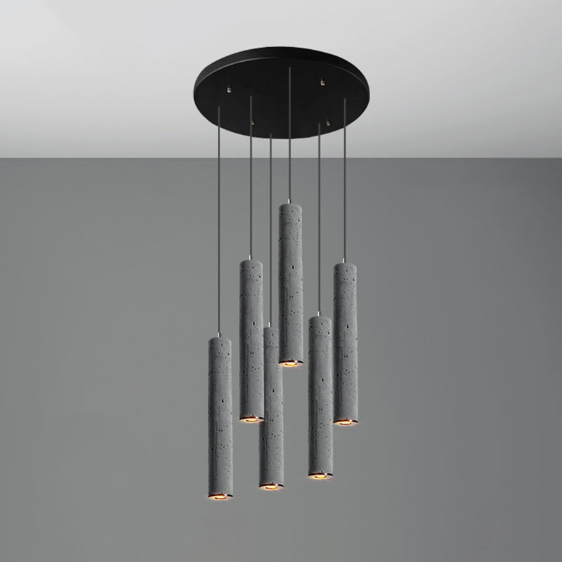 Cylinder Dining Room Ceiling Light Cement Nordic Style Hanging Pendant Light in Grey 6 Grey Medium Clearhalo 'Ceiling Lights' 'Modern Pendants' 'Modern' 'Pendant Lights' 'Pendants' Lighting' 2205584