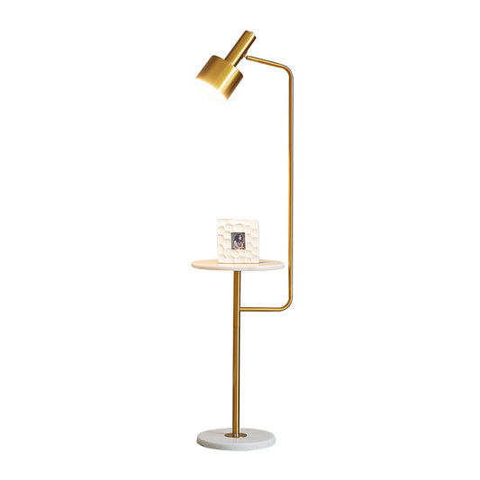 Metallic Flashlight Shaped Stand Up Lamp Post-Modern Single Bedside Floor Lighting with Tray and Marble Base Clearhalo 'Floor Lamps' 'Lamps' Lighting' 2205638