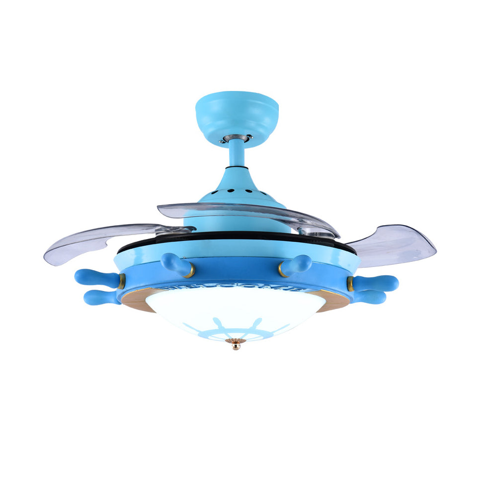 Blue Fan Design Semi Flush Light Cartoon Style LED Acrylic Ceiling Mounted Lamp with Frosted Glass Shade Clearhalo 'Ceiling Fans with Lights' 'Ceiling Fans' 'Kids Ceiling Fans' 'Kids' Lighting' 220582