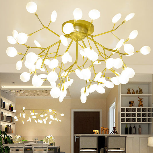 Tree Branch Living Room LED Semi Flush Metallic Postmodern Ceiling Mount Chandelier Clearhalo 'Ceiling Lights' 'Close To Ceiling Lights' 'Close to ceiling' 'Semi-flushmount' Lighting' 2205831