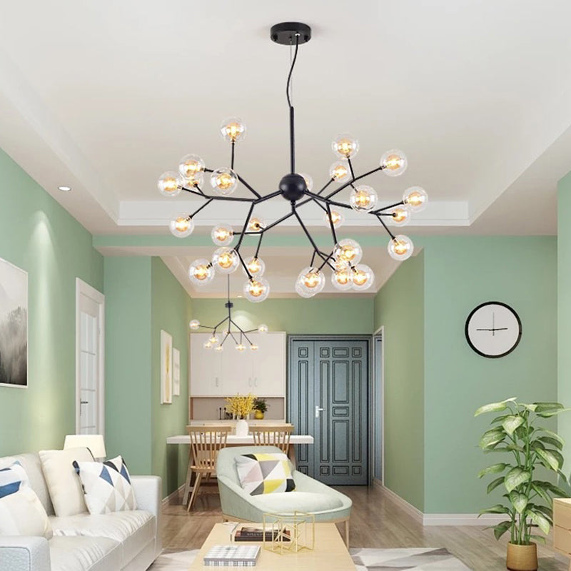 Clear Glass Firefly LED Suspension Light Nordic Style Chandelier Lighting for Living Room Clearhalo 'Ceiling Lights' 'Chandeliers' 'Modern Chandeliers' 'Modern' Lighting' 2205850