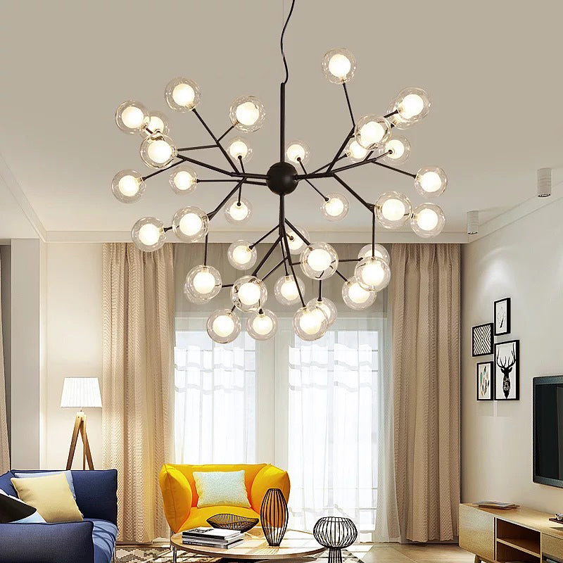 Clear Glass Firefly LED Suspension Light Nordic Style Chandelier Lighting for Living Room Clearhalo 'Ceiling Lights' 'Chandeliers' 'Modern Chandeliers' 'Modern' Lighting' 2205851