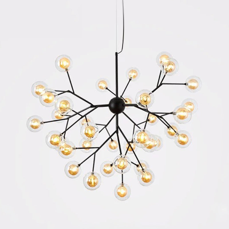 Clear Glass Firefly LED Suspension Light Nordic Style Chandelier Lighting for Living Room 36 Tan Clearhalo 'Ceiling Lights' 'Chandeliers' 'Modern Chandeliers' 'Modern' Lighting' 2205853