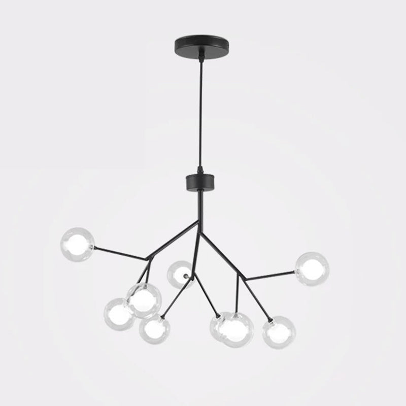 Clear Glass Firefly LED Suspension Light Nordic Style Chandelier Lighting for Living Room 9 White Clearhalo 'Ceiling Lights' 'Chandeliers' 'Modern Chandeliers' 'Modern' Lighting' 2205855