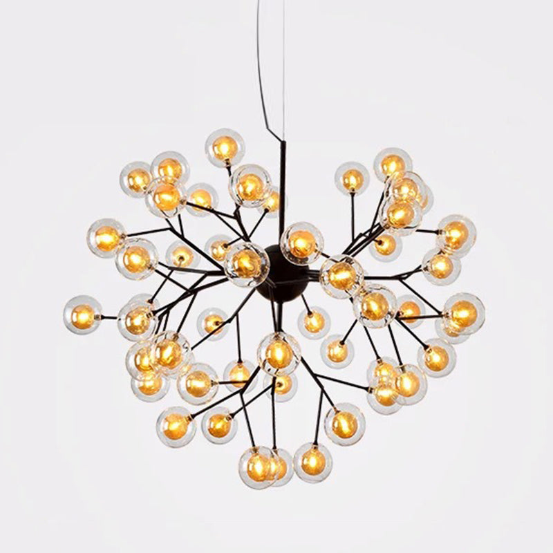 Clear Glass Firefly LED Suspension Light Nordic Style Chandelier Lighting for Living Room 45 Tan Clearhalo 'Ceiling Lights' 'Chandeliers' 'Modern Chandeliers' 'Modern' Lighting' 2205856