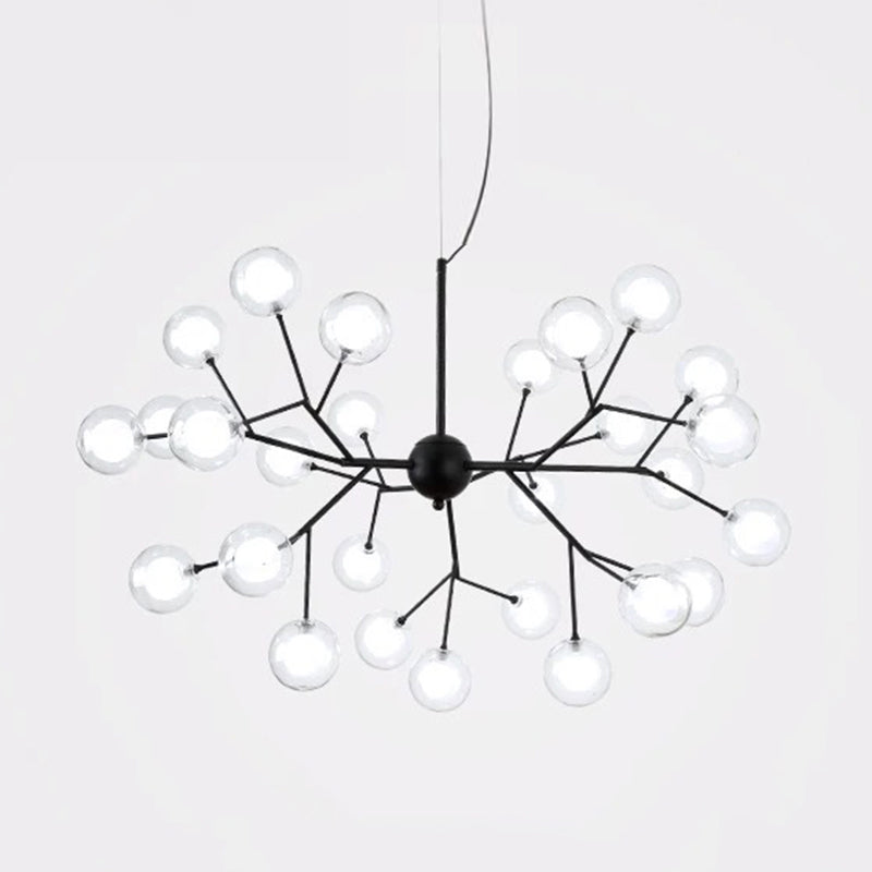 Clear Glass Firefly LED Suspension Light Nordic Style Chandelier Lighting for Living Room 27 White Clearhalo 'Ceiling Lights' 'Chandeliers' 'Modern Chandeliers' 'Modern' Lighting' 2205857