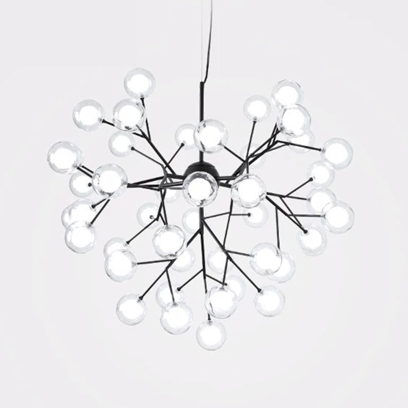Clear Glass Firefly LED Suspension Light Nordic Style Chandelier Lighting for Living Room 45 White Clearhalo 'Ceiling Lights' 'Chandeliers' 'Modern Chandeliers' 'Modern' Lighting' 2205859