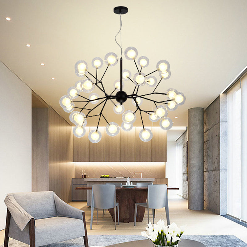 Round Chandelier Lighting Minimalist Clear Glass Black LED Pendant Light for Dining Room 36 Black Clearhalo 'Ceiling Lights' 'Chandeliers' 'Modern Chandeliers' 'Modern' Lighting' 2205861