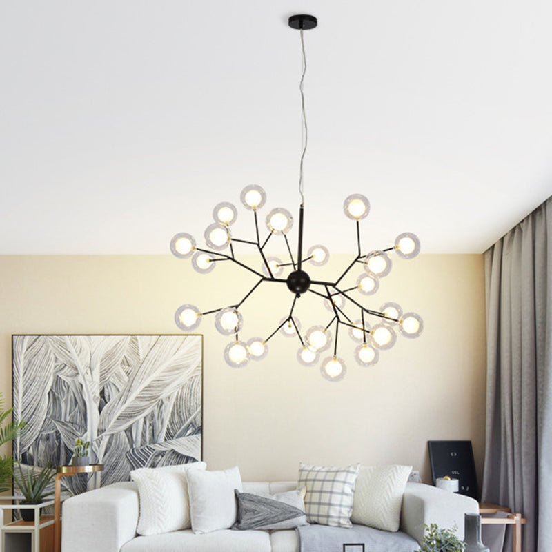 Round Chandelier Lighting Minimalist Clear Glass Black LED Pendant Light for Dining Room 27 Black Clearhalo 'Ceiling Lights' 'Chandeliers' 'Modern Chandeliers' 'Modern' Lighting' 2205862
