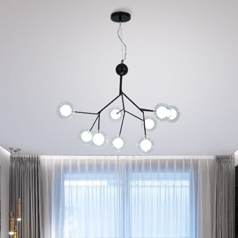 Round Chandelier Lighting Minimalist Clear Glass Black LED Pendant Light for Dining Room 9 Black Clearhalo 'Ceiling Lights' 'Chandeliers' 'Modern Chandeliers' 'Modern' Lighting' 2205864