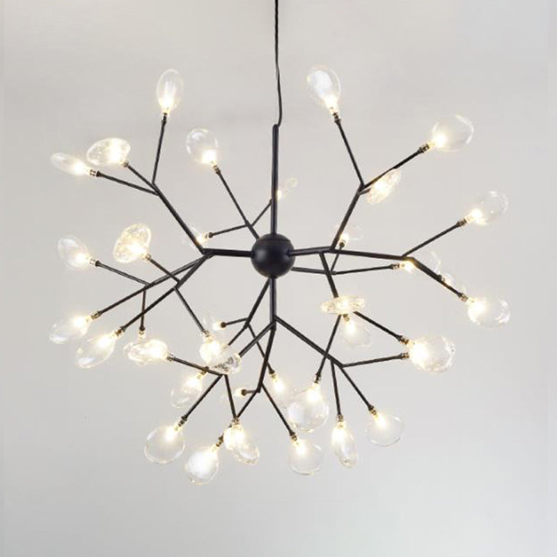 Firefly Chandelier Pendant Light Simplistic Clear Glass Dining Room LED Pendant Light Fixture in Black 36 Black Clearhalo 'Ceiling Lights' 'Chandeliers' 'Modern Chandeliers' 'Modern' Lighting' 2205875