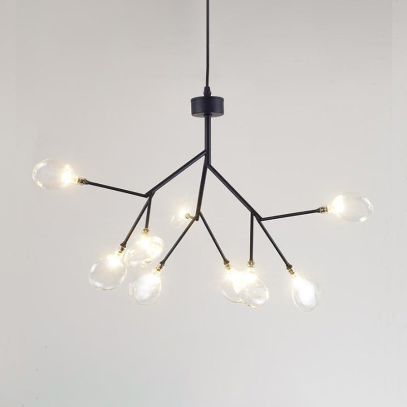 Firefly Chandelier Pendant Light Simplistic Clear Glass Dining Room LED Pendant Light Fixture in Black 9 Black Clearhalo 'Ceiling Lights' 'Chandeliers' 'Modern Chandeliers' 'Modern' Lighting' 2205876
