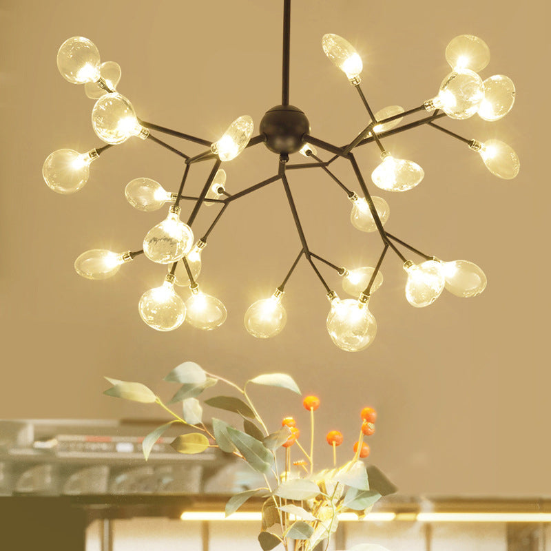 Firefly Chandelier Pendant Light Simplistic Clear Glass Dining Room LED Pendant Light Fixture in Black Clearhalo 'Ceiling Lights' 'Chandeliers' 'Modern Chandeliers' 'Modern' Lighting' 2205877