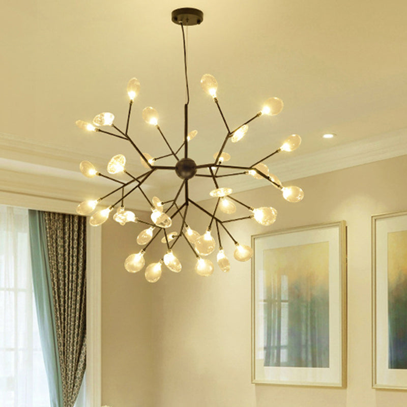 Firefly Chandelier Pendant Light Simplistic Clear Glass Dining Room LED Pendant Light Fixture in Black Clearhalo 'Ceiling Lights' 'Chandeliers' 'Modern Chandeliers' 'Modern' Lighting' 2205879