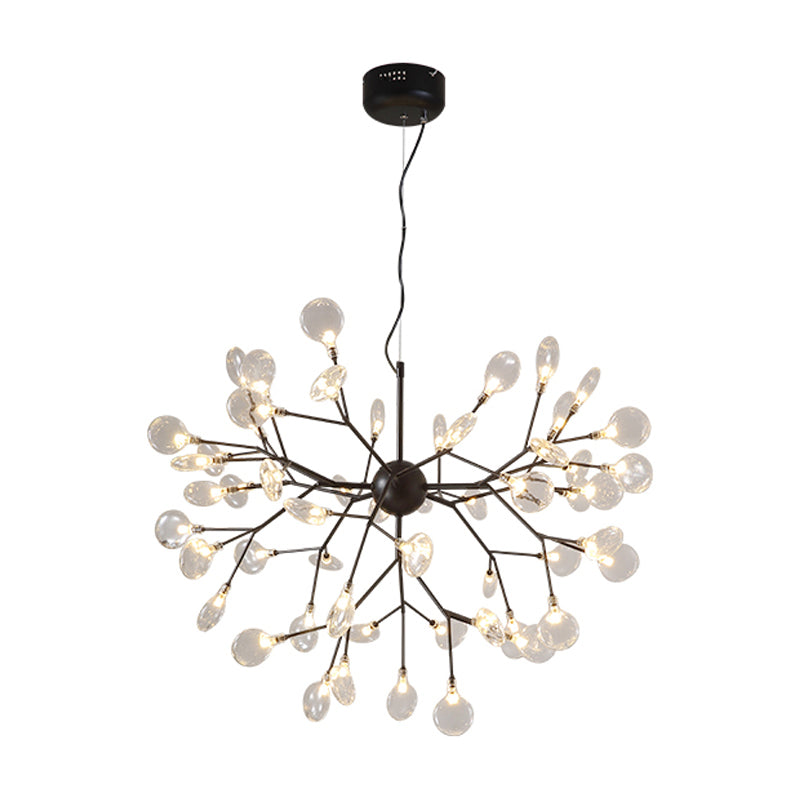 Nordic Style Sputnik Firefly LED Suspension Light Glass Living Room Chandelier Light 54 Black Clearhalo 'Ceiling Lights' 'Chandeliers' 'Modern Chandeliers' 'Modern' Lighting' 2205885