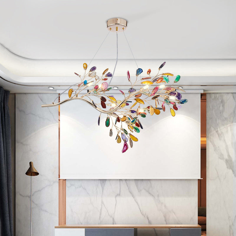 Nordic Firefly Chandelier Pendant Light Colorful Agate Living Room LED Hanging Light in Champagne 9 Champagne Clearhalo 'Ceiling Lights' 'Chandeliers' 'Modern Chandeliers' 'Modern' Lighting' 2205919