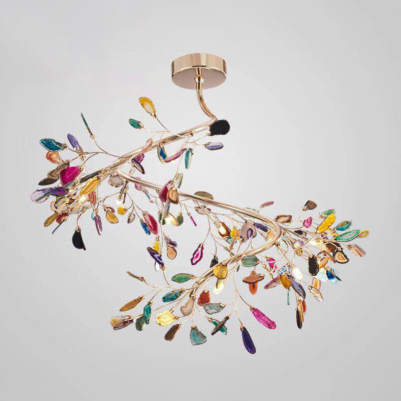 Nordic Firefly Chandelier Pendant Light Colorful Agate Living Room LED Hanging Light in Champagne 13 Champagne Clearhalo 'Ceiling Lights' 'Chandeliers' 'Modern Chandeliers' 'Modern' Lighting' 2205923