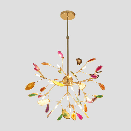 Colorful Agate Sputnik Firefly Chandelier Lighting Minimalist Gold LED Pendant Light 16 Gold Clearhalo 'Ceiling Lights' 'Chandeliers' 'Modern Chandeliers' 'Modern' Lighting' 2205927