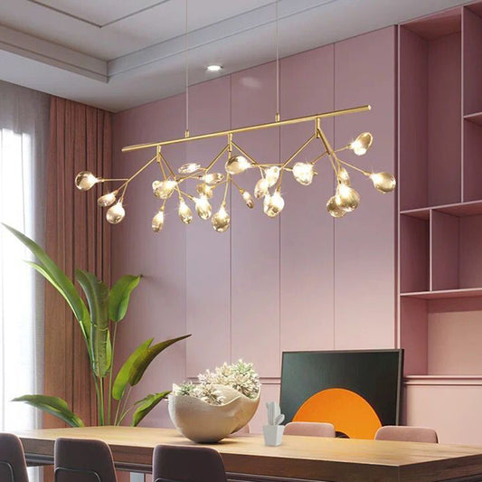 Branched Firefly Island Light Fixture Nordic Style Clear Glass Dining Room LED Ceiling Pendant Light Gold Clearhalo 'Ceiling Lights' 'Island Lights' Lighting' 2205962