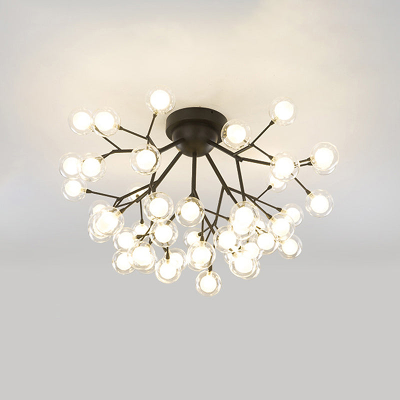 Metallic Tree Branch LED Semi Flush Light Nordic Style Flush Mount Ceiling Chandelier 45 Black Globe Clearhalo 'Ceiling Lights' 'Close To Ceiling Lights' 'Close to ceiling' 'Semi-flushmount' Lighting' 2205977