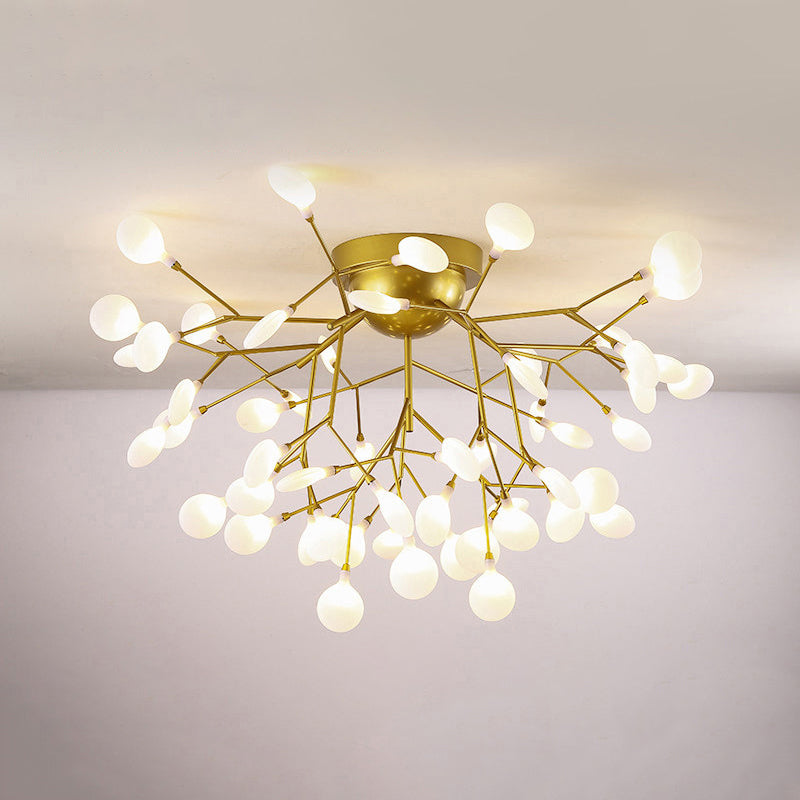 Metallic Tree Branch LED Semi Flush Light Nordic Style Flush Mount Ceiling Chandelier 54 Gold Leaf Clearhalo 'Ceiling Lights' 'Close To Ceiling Lights' 'Close to ceiling' 'Semi-flushmount' Lighting' 2205978