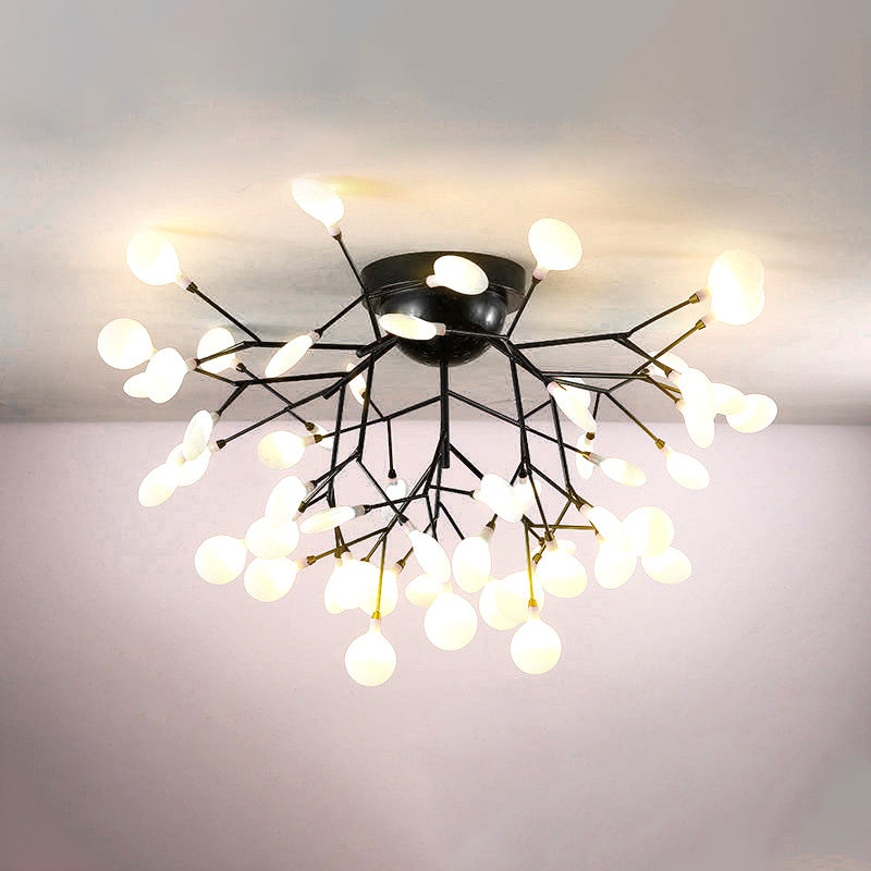 Metallic Tree Branch LED Semi Flush Light Nordic Style Flush Mount Ceiling Chandelier 54 Black Leaf Clearhalo 'Ceiling Lights' 'Close To Ceiling Lights' 'Close to ceiling' 'Semi-flushmount' Lighting' 2205979