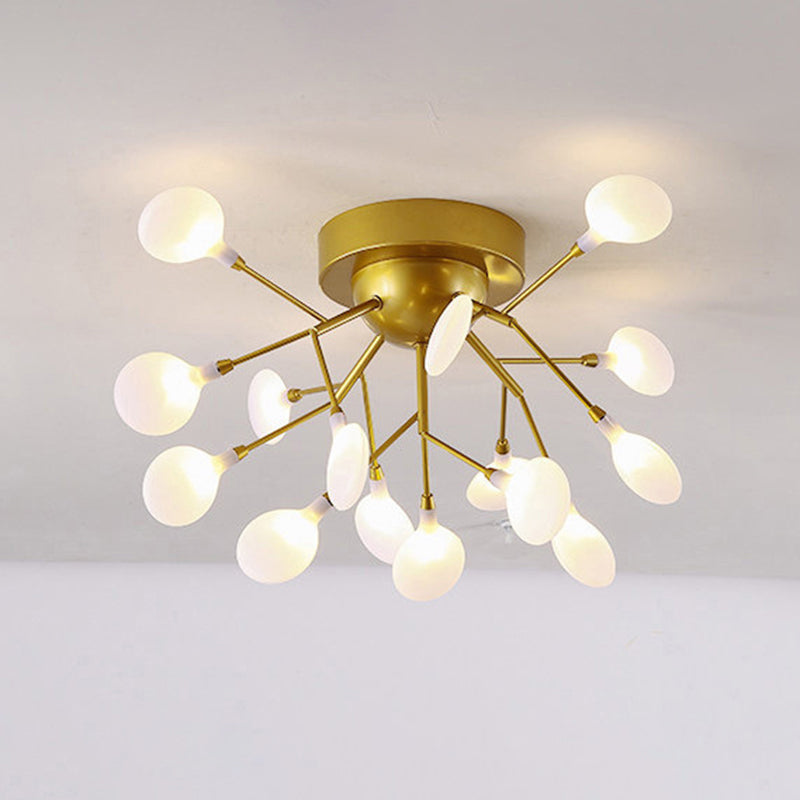 Metallic Tree Branch LED Semi Flush Light Nordic Style Flush Mount Ceiling Chandelier 15 Gold Leaf Clearhalo 'Ceiling Lights' 'Close To Ceiling Lights' 'Close to ceiling' 'Semi-flushmount' Lighting' 2205980