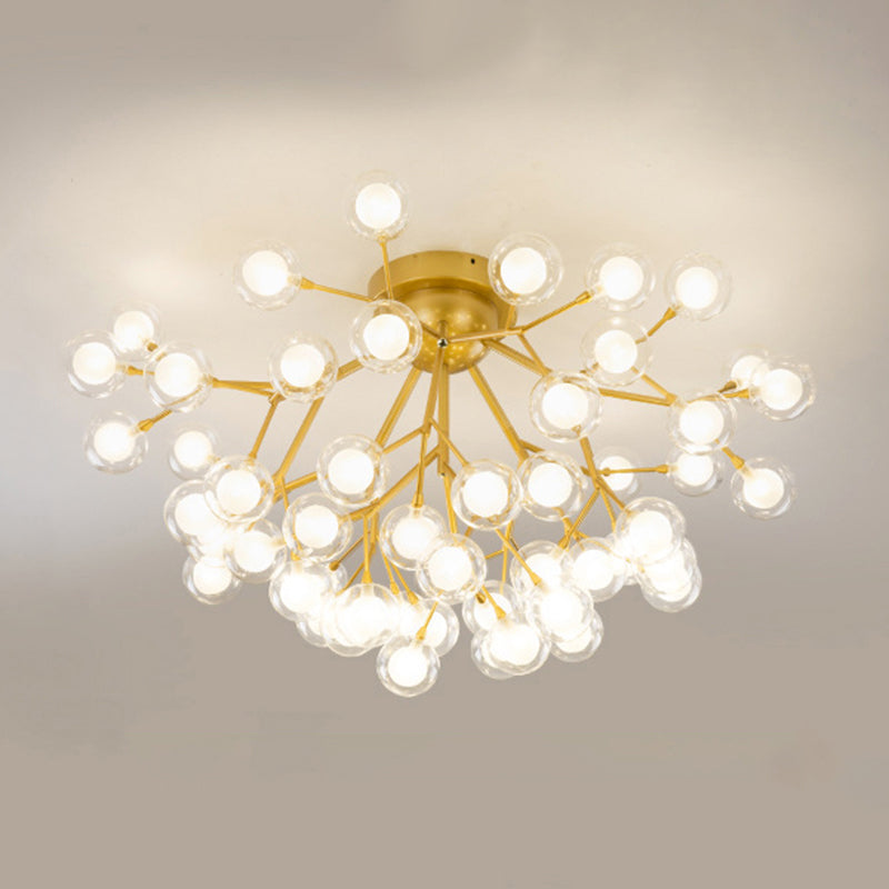 Metallic Tree Branch LED Semi Flush Light Nordic Style Flush Mount Ceiling Chandelier 54 Gold Globe Clearhalo 'Ceiling Lights' 'Close To Ceiling Lights' 'Close to ceiling' 'Semi-flushmount' Lighting' 2205981