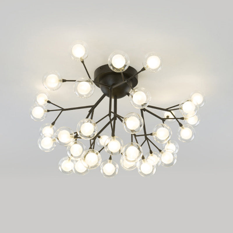 Metallic Tree Branch LED Semi Flush Light Nordic Style Flush Mount Ceiling Chandelier 36 Black Globe Clearhalo 'Ceiling Lights' 'Close To Ceiling Lights' 'Close to ceiling' 'Semi-flushmount' Lighting' 2205982