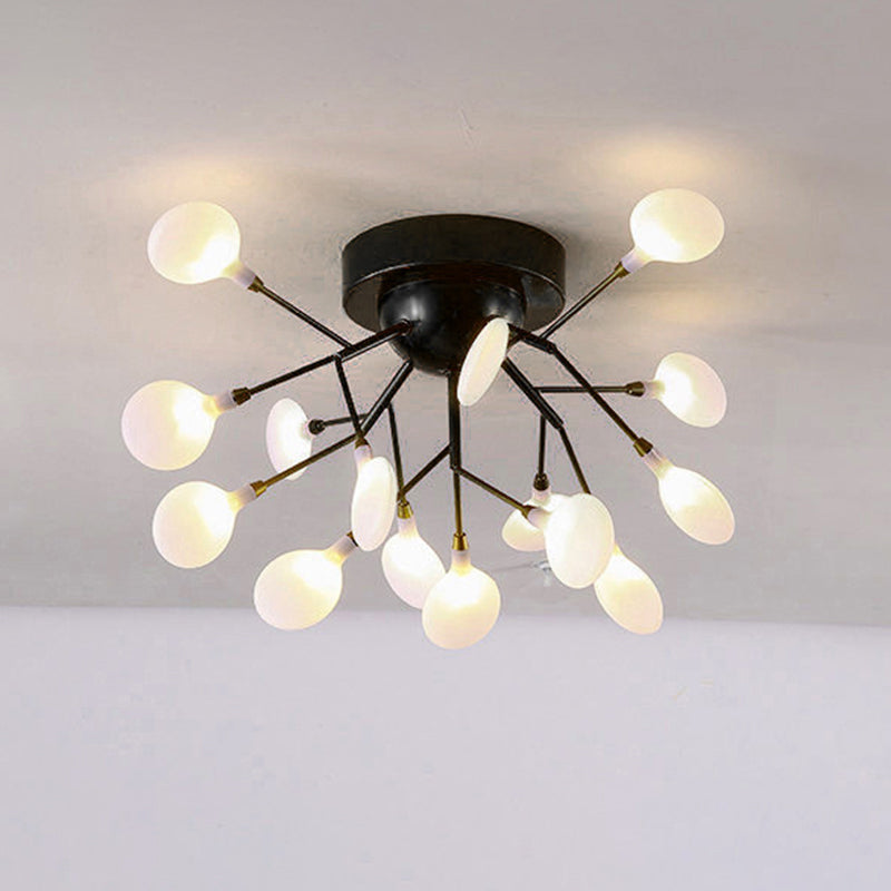 Metallic Tree Branch LED Semi Flush Light Nordic Style Flush Mount Ceiling Chandelier 15 Black Leaf Clearhalo 'Ceiling Lights' 'Close To Ceiling Lights' 'Close to ceiling' 'Semi-flushmount' Lighting' 2205984