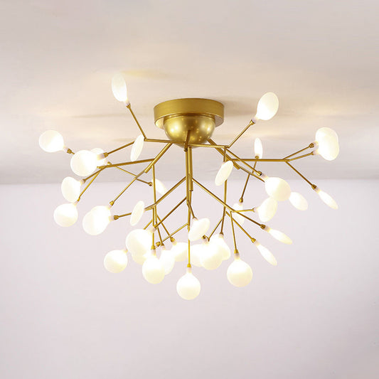 Metallic Tree Branch LED Semi Flush Light Nordic Style Flush Mount Ceiling Chandelier 36 Gold Leaf Clearhalo 'Ceiling Lights' 'Close To Ceiling Lights' 'Close to ceiling' 'Semi-flushmount' Lighting' 2205985