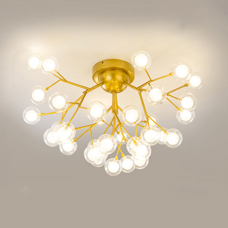 Metallic Tree Branch LED Semi Flush Light Nordic Style Flush Mount Ceiling Chandelier 36 Gold Globe Clearhalo 'Ceiling Lights' 'Close To Ceiling Lights' 'Close to ceiling' 'Semi-flushmount' Lighting' 2205986