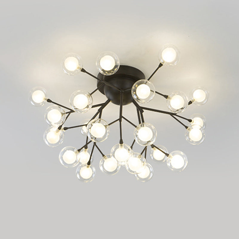 Metallic Tree Branch LED Semi Flush Light Nordic Style Flush Mount Ceiling Chandelier 27 Black Globe Clearhalo 'Ceiling Lights' 'Close To Ceiling Lights' 'Close to ceiling' 'Semi-flushmount' Lighting' 2205987