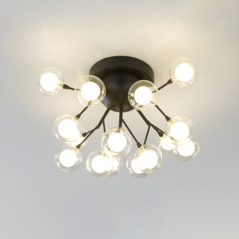 Metallic Tree Branch LED Semi Flush Light Nordic Style Flush Mount Ceiling Chandelier 15 Black Globe Clearhalo 'Ceiling Lights' 'Close To Ceiling Lights' 'Close to ceiling' 'Semi-flushmount' Lighting' 2205988