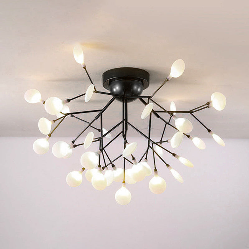 Metallic Tree Branch LED Semi Flush Light Nordic Style Flush Mount Ceiling Chandelier 36 Black Leaf Clearhalo 'Ceiling Lights' 'Close To Ceiling Lights' 'Close to ceiling' 'Semi-flushmount' Lighting' 2205990