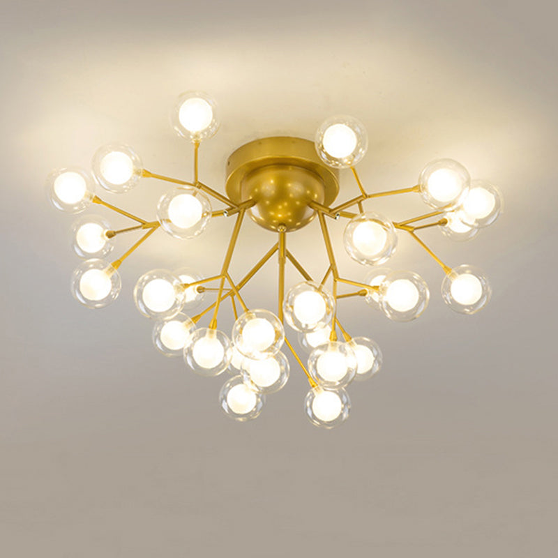 Metallic Tree Branch LED Semi Flush Light Nordic Style Flush Mount Ceiling Chandelier 27 Gold Globe Clearhalo 'Ceiling Lights' 'Close To Ceiling Lights' 'Close to ceiling' 'Semi-flushmount' Lighting' 2205992