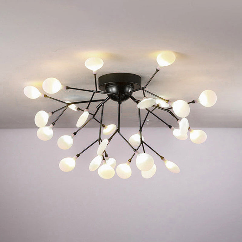 Metallic Tree Branch LED Semi Flush Light Nordic Style Flush Mount Ceiling Chandelier 27 Black Leaf Clearhalo 'Ceiling Lights' 'Close To Ceiling Lights' 'Close to ceiling' 'Semi-flushmount' Lighting' 2205993