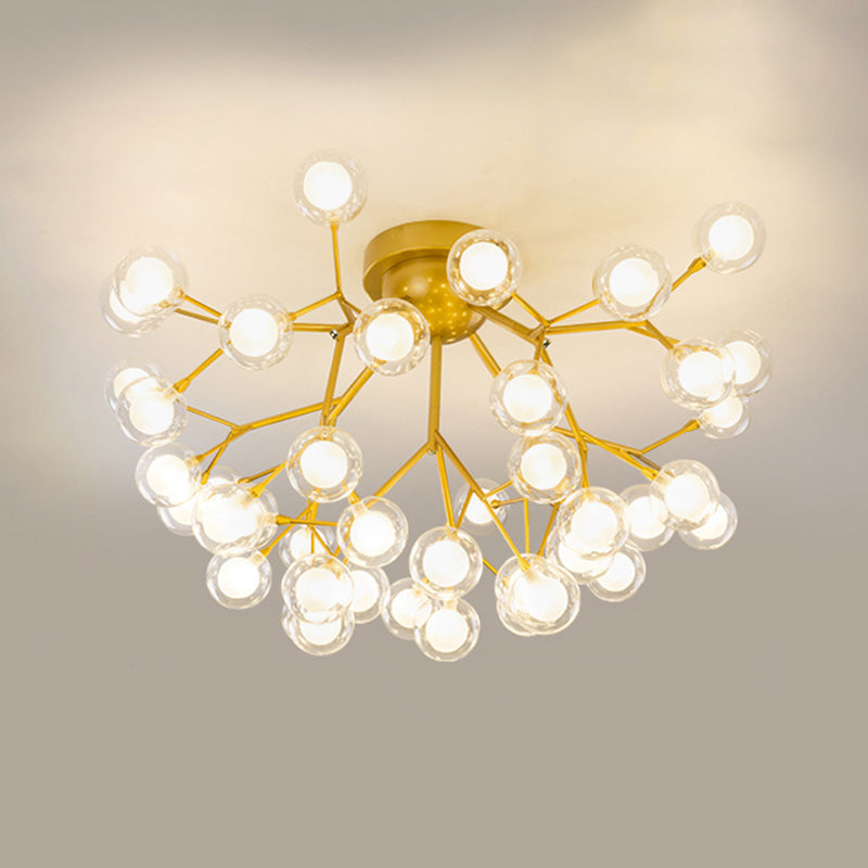 Metallic Tree Branch LED Semi Flush Light Nordic Style Flush Mount Ceiling Chandelier 45 Gold Globe Clearhalo 'Ceiling Lights' 'Close To Ceiling Lights' 'Close to ceiling' 'Semi-flushmount' Lighting' 2205994